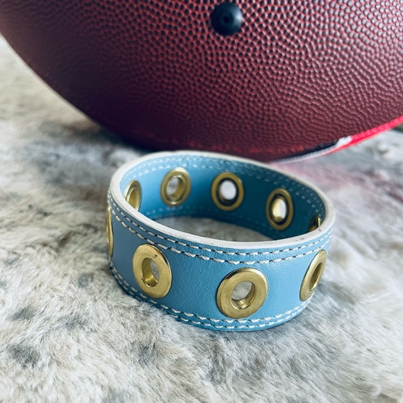 Coach Blue Leather Bracelet with Gold Accents - Picture 1 of 5